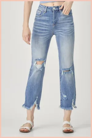 RISEN High Rise Cropped Straight Denim
