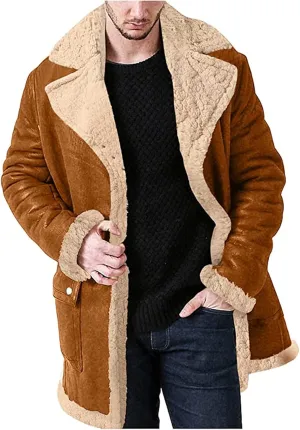 RTRDE Mens Faux Fur Shearling Coat Casual Winter Warm Jacket Windbreaker Overcoat Long Peacoat Jackets Fashion, L-5XL