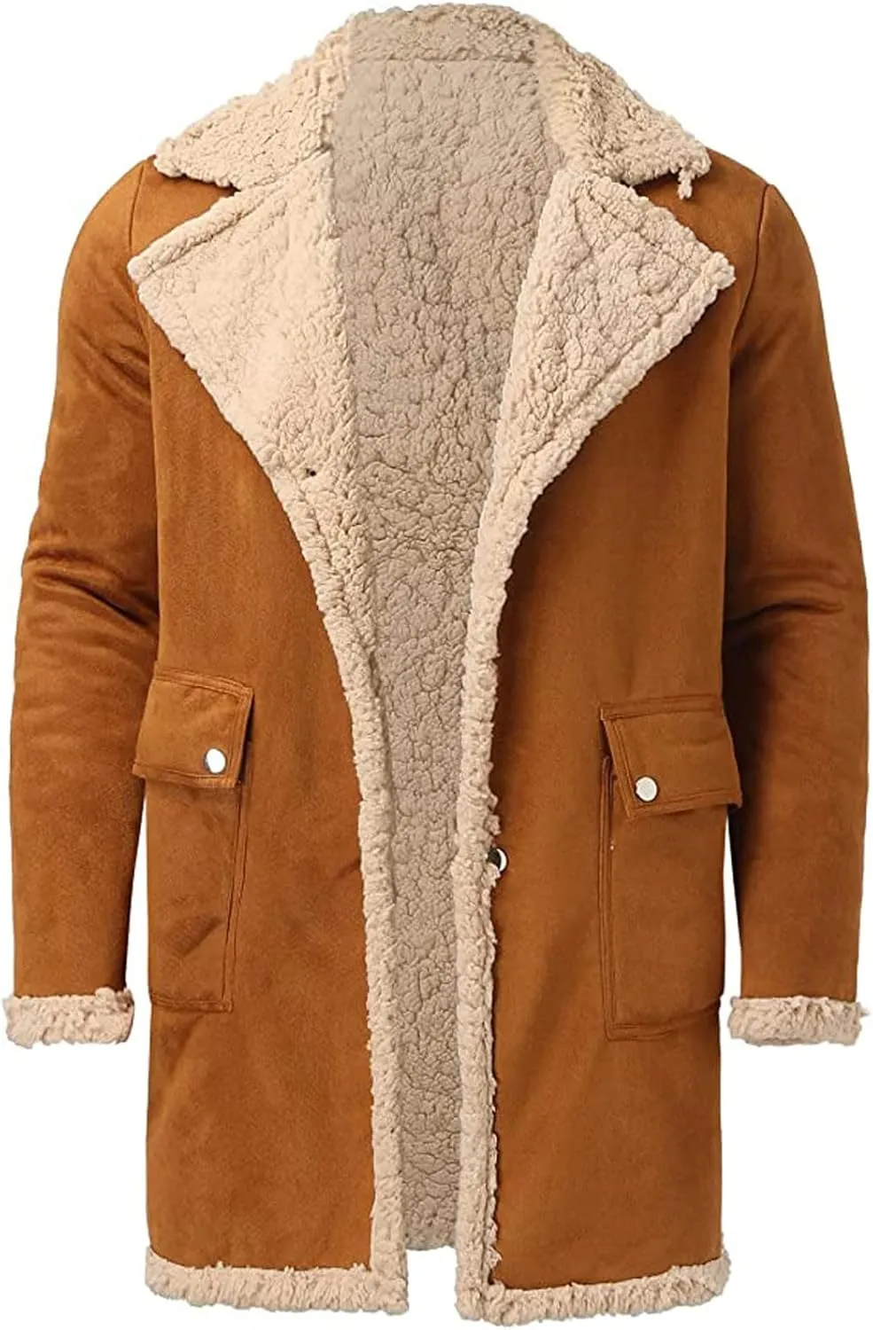 RTRDE Mens Faux Fur Shearling Coat Casual Winter Warm Jacket Windbreaker Overcoat Long Peacoat Jackets Fashion, L-5XL