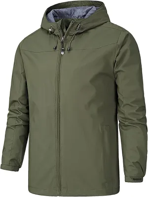 RTRDE Mens Jackets Lightweight Waterproof Rain Jacket with Hood Outdoor Raincoat Softshell Jacket Hiking, XL-5XL