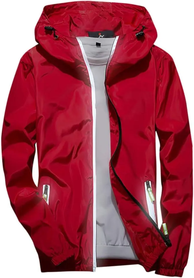 RTRDE Men's Lightweight Waterproof Rain Jacket Jacket With Hooded Hiking Coat Casual Windbreaker Jacket, M-7XL
