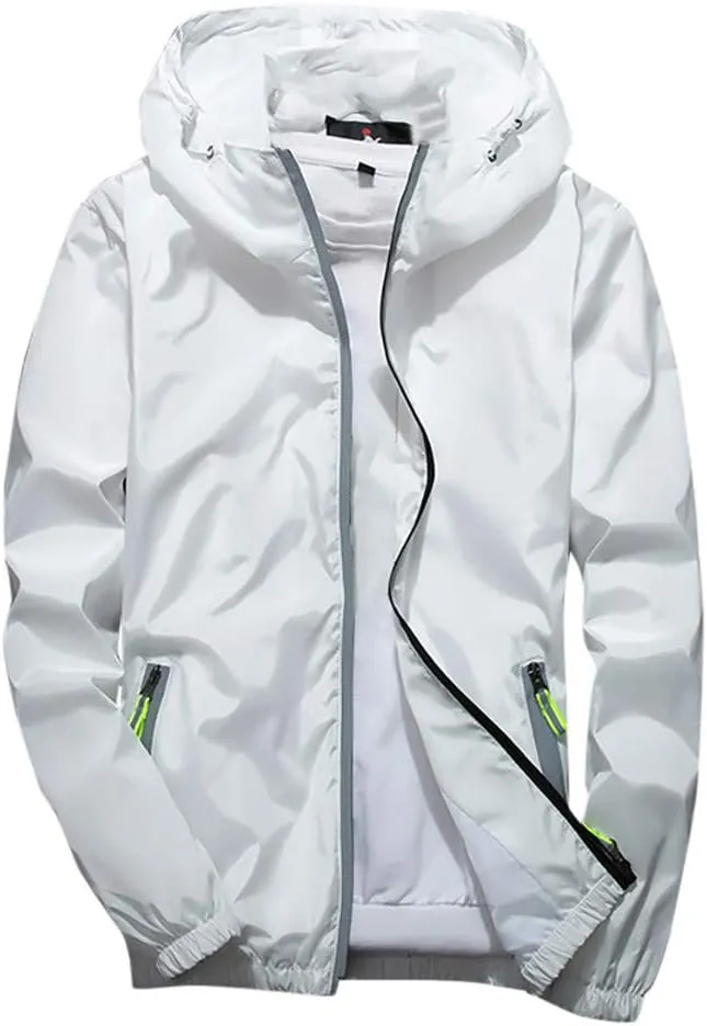 RTRDE Mens Lightweight Waterproof Rain Jacket Windbreaker Casual Refleciton Zip Up Jackets with Hood Mens, M-7XL