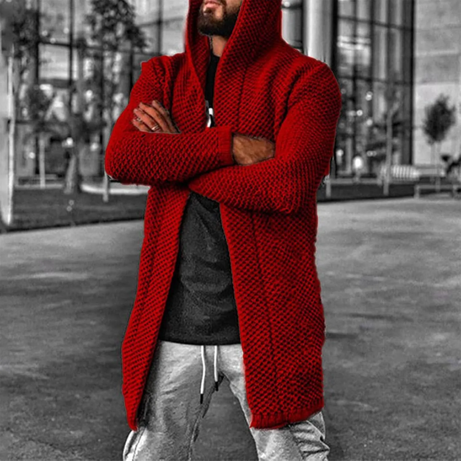 RTRDE Mens Long Jacket Cardigan Open Front Fall Casual Winter Warm Knit Sweater Coat Outwear, XL-5XL