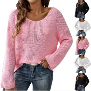 Ruziyoog Women Long Sleeve Shirts 2024 Fall Ribbed Knit Sweaters Crew Neck Oversized Loose Casual Pullover Tops Blouse