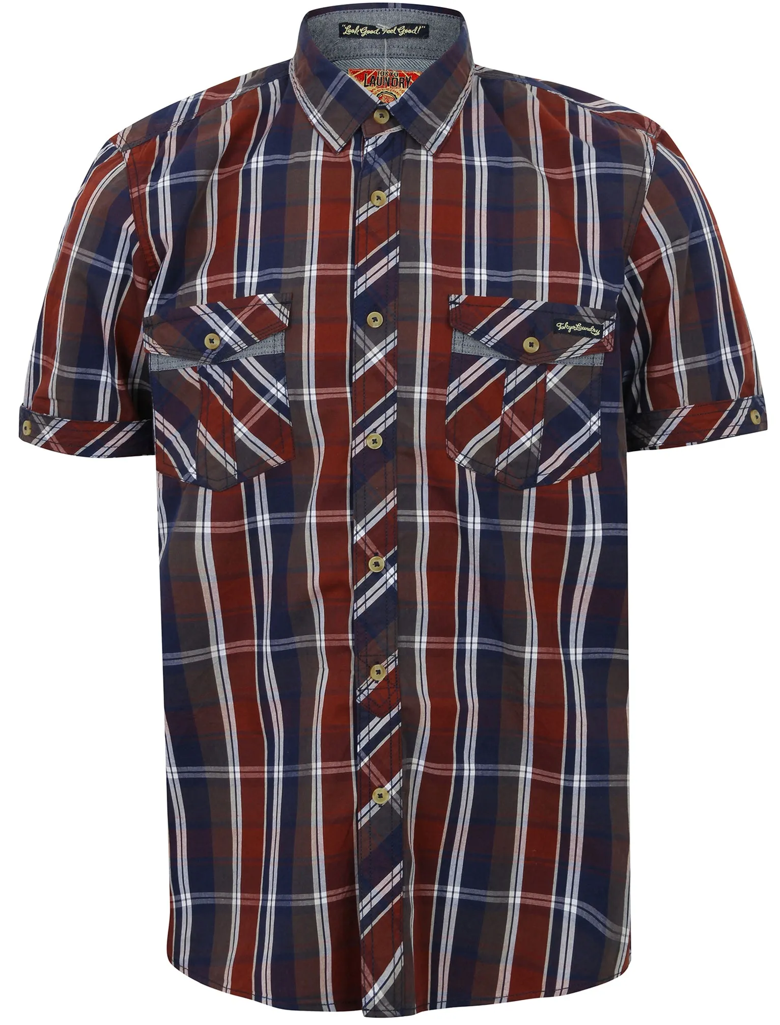 Santos Short Sleeve Checked Shirt in Red Mahogany - Tokyo Laundry