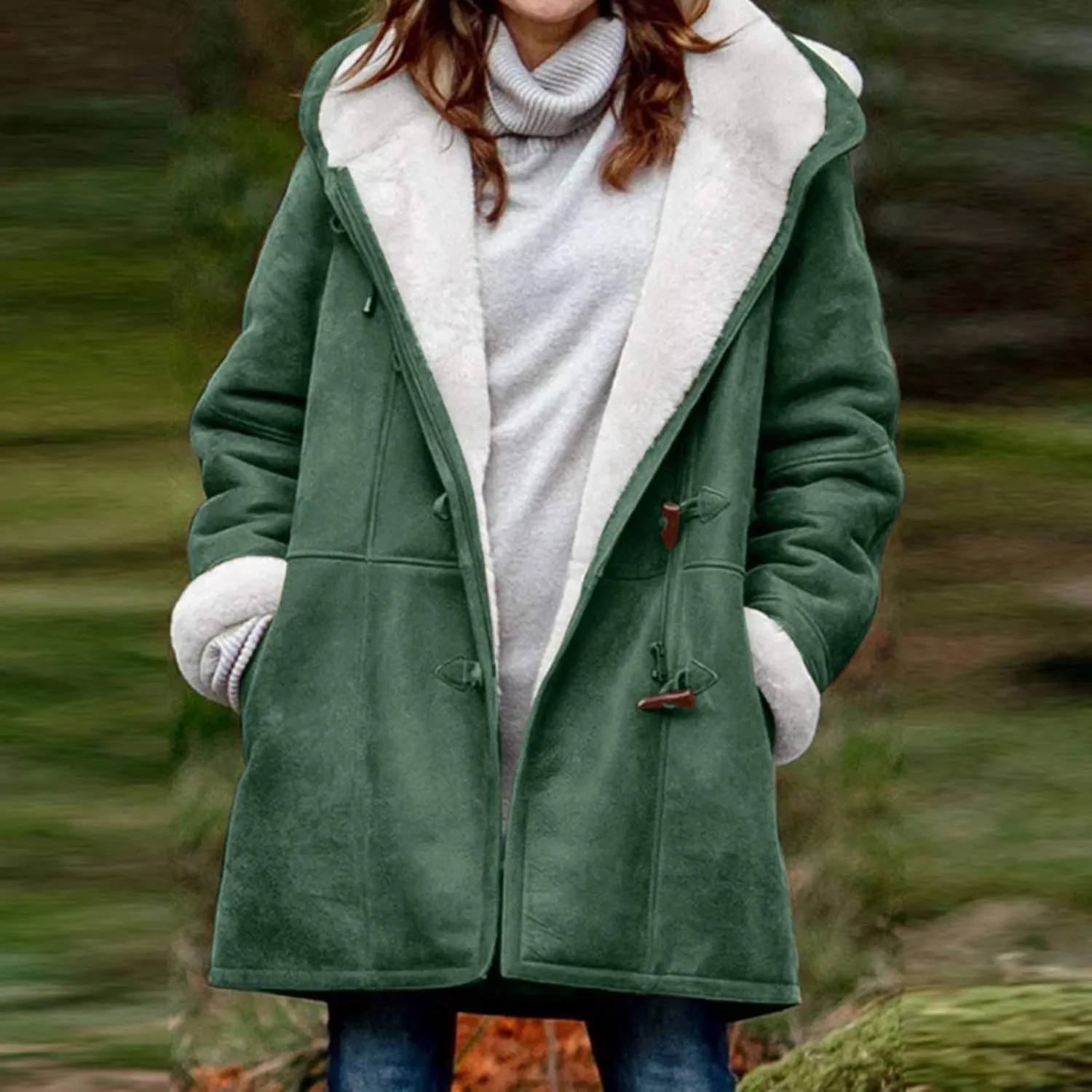 sdbrld Winter Coats for Women Plus Size Warm Fleece Lined Jackets Button Sherpa Fur Hooded Parka Peacoat Casual Outerwear