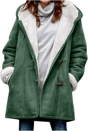 sdbrld Winter Coats for Women Plus Size Warm Fleece Lined Jackets Button Sherpa Fur Hooded Parka Peacoat Casual Outerwear