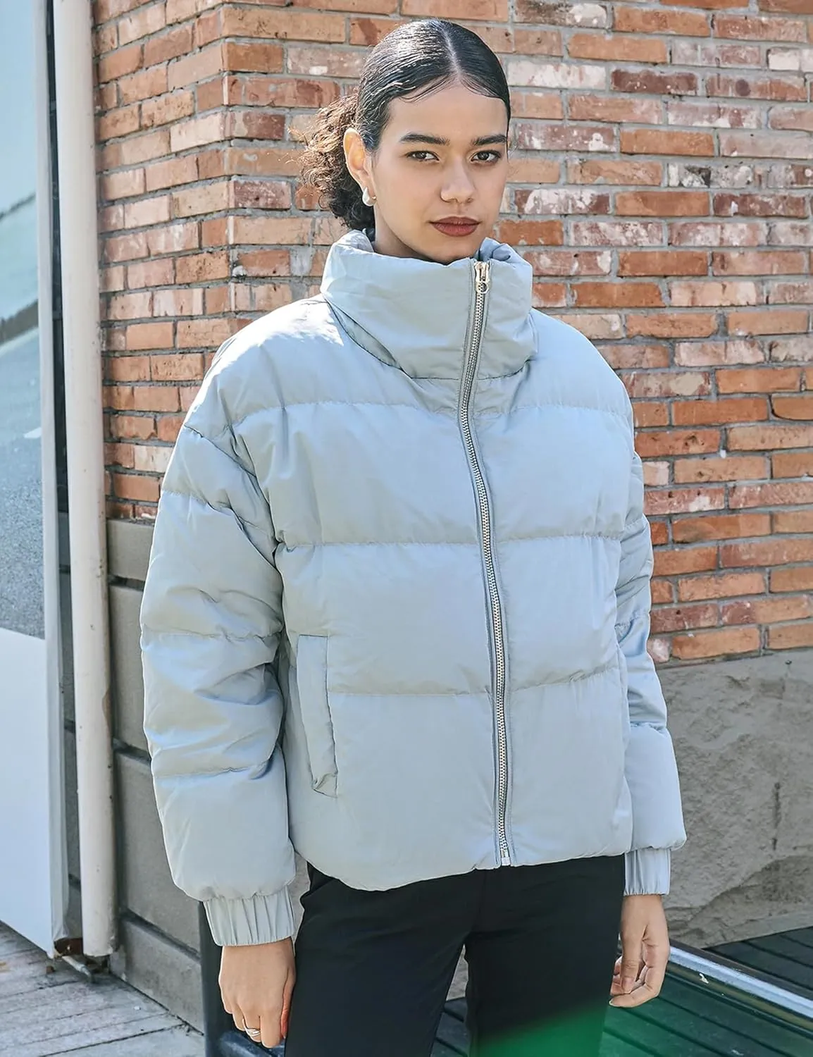 S・DEER Women's Goose Down Jacket Parkas Winter Stand Collar Casual Puffer Down Jacket Quilted Warm Cropped Coat