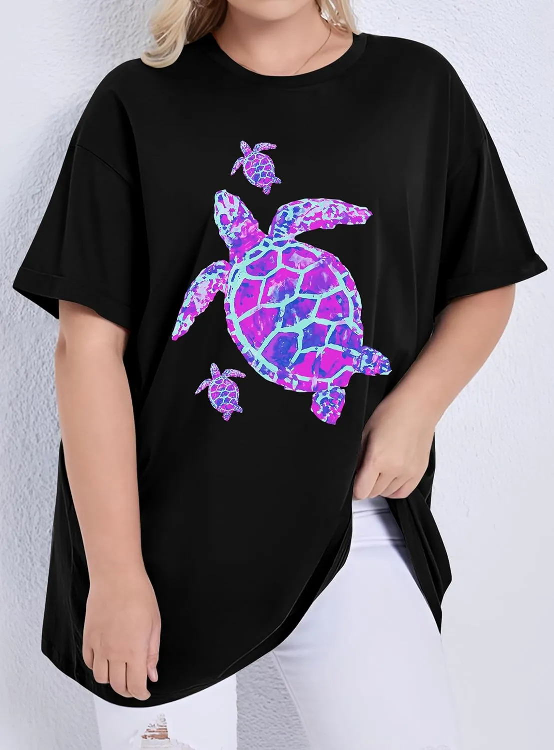 Sea Turtle Shirts Women: Oversized Hawaiian Shirt Beach Graphic T-Shirt Turtle Graphic Tee Casual Vacation Tops