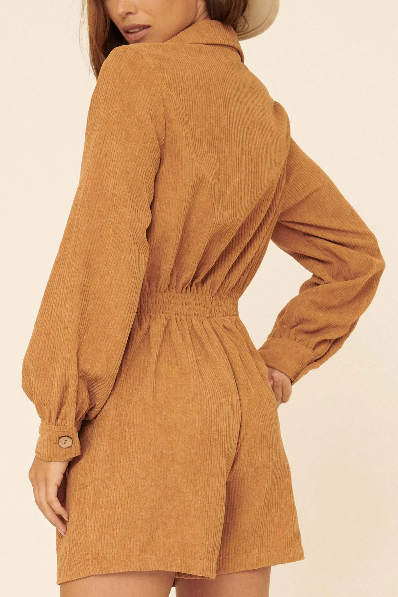 Seize the Day Lapel-Collar Corduroy Romper