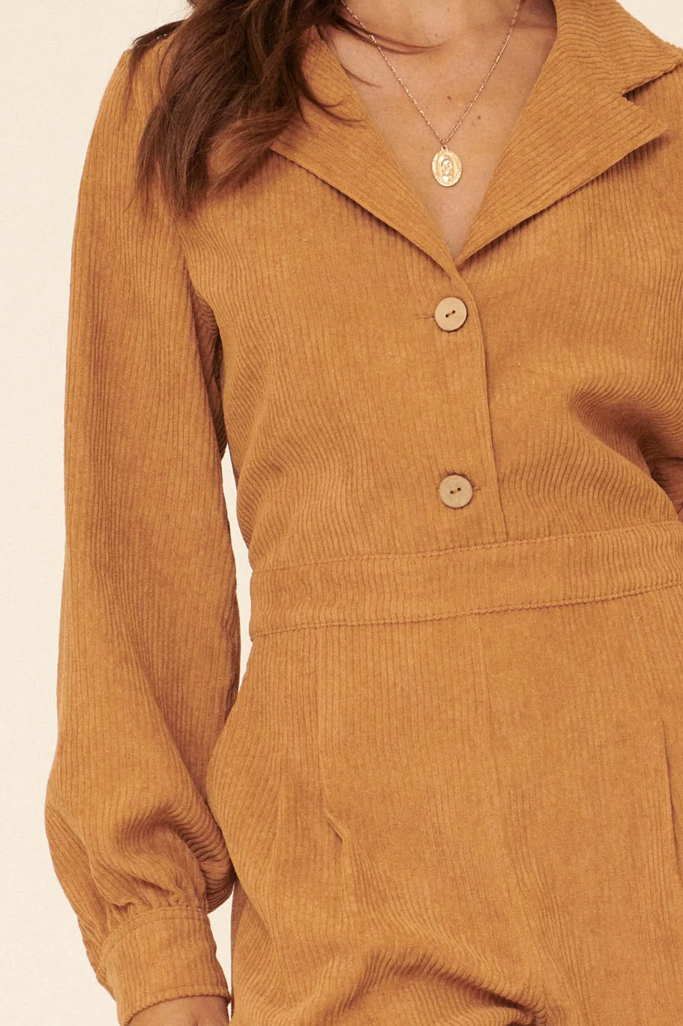 Seize the Day Lapel-Collar Corduroy Romper