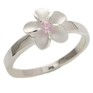 Single Plumeria Pink CZ Ring 10mm