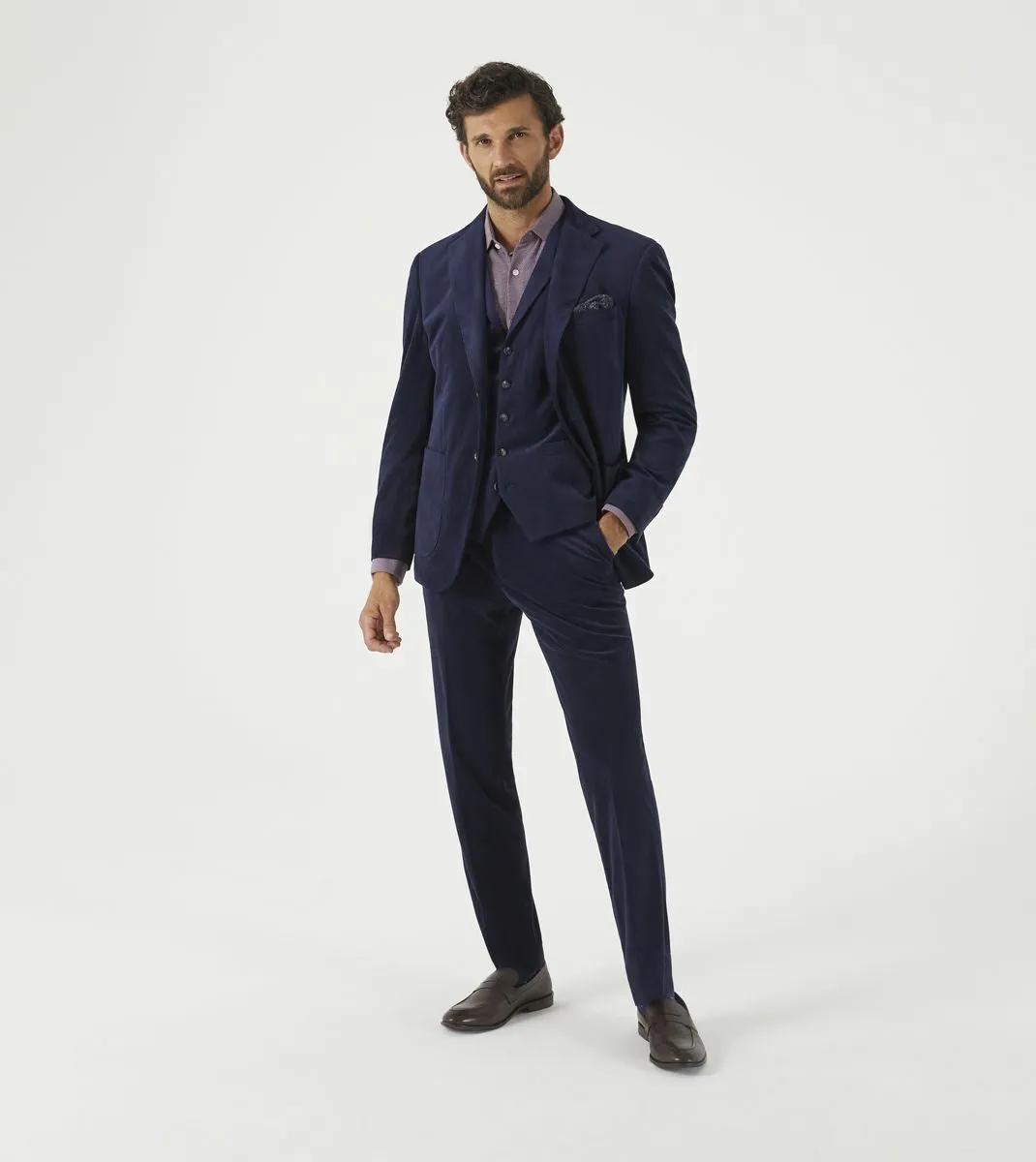 Skopes Atkinson Suit Tailored Fit Trousers For Men in Navy Blue Corduroy, 30W to 58W