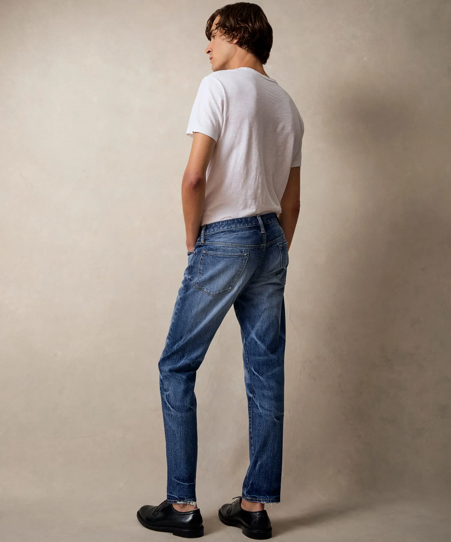 Slim Japanese Selvedge Stretch Jean in Distressed Wash