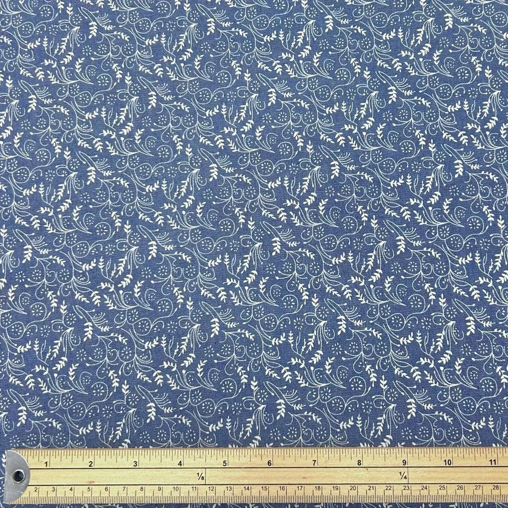 Small Vines Chambray Denim Fabric