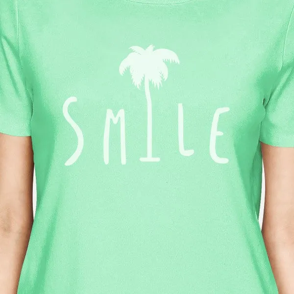 Smile Palm Tree Womens Mint Short Sleeve Lightweight Summer Tee