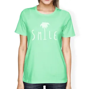 Smile Palm Tree Womens Mint Short Sleeve Lightweight Summer Tee