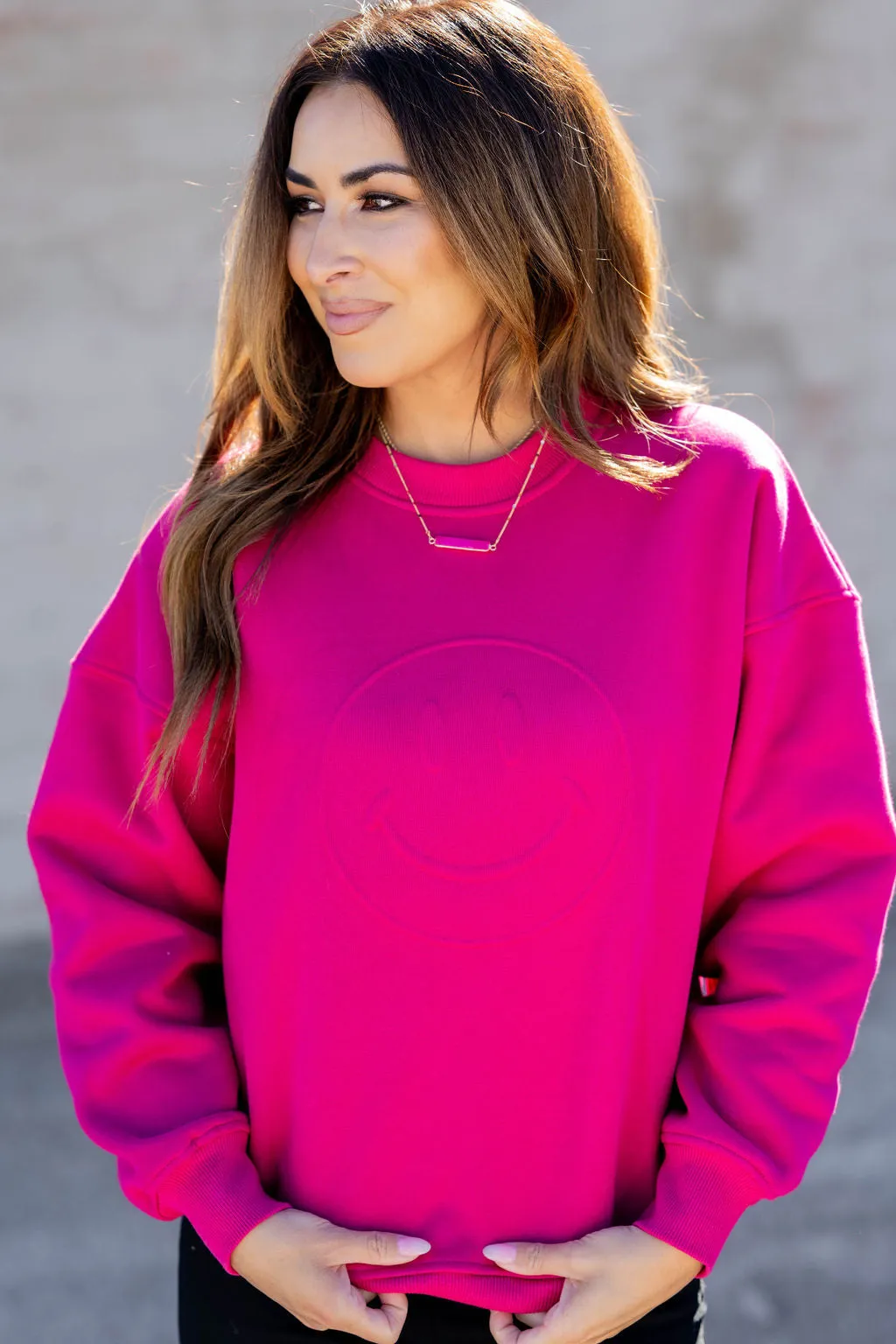 Smiley Embossed Crewneck