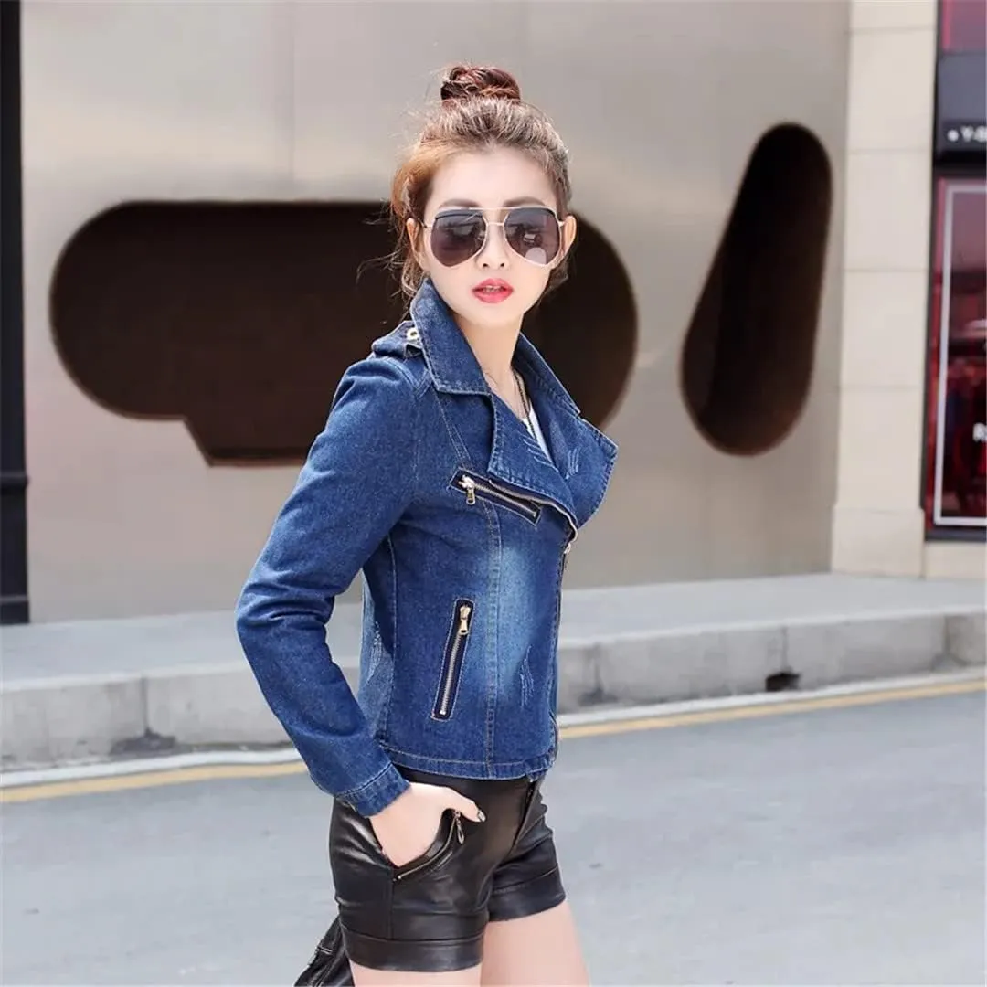 Spring Autumn Denim Jacket Womens Slim Jeans Jackets Long Sleeve Short Casual Outerwear