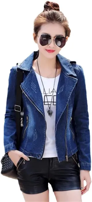 Spring Autumn Denim Jacket Womens Slim Jeans Jackets Long Sleeve Short Casual Outerwear