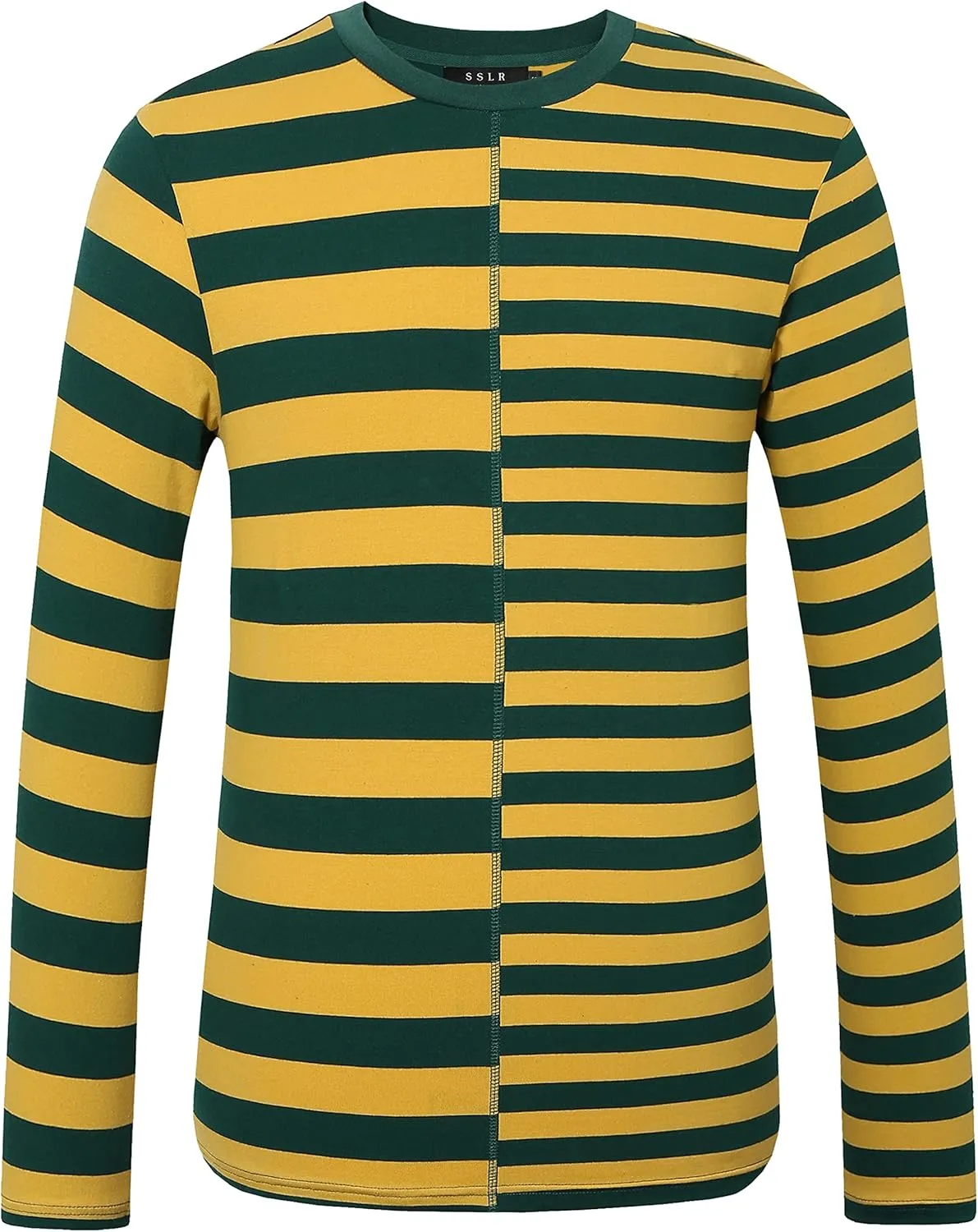 SSLR-Long-Sleeve-Tee-Shirts-for-Men-Crewneck T-Shirts Striped Cotton Causal