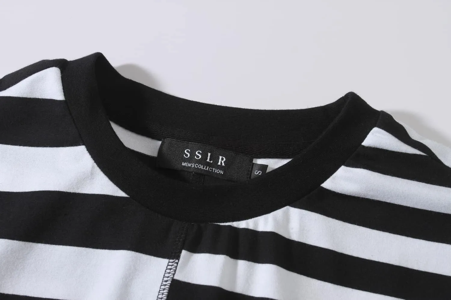 SSLR-Long-Sleeve-Tee-Shirts-for-Men-Crewneck T-Shirts Striped Cotton Causal