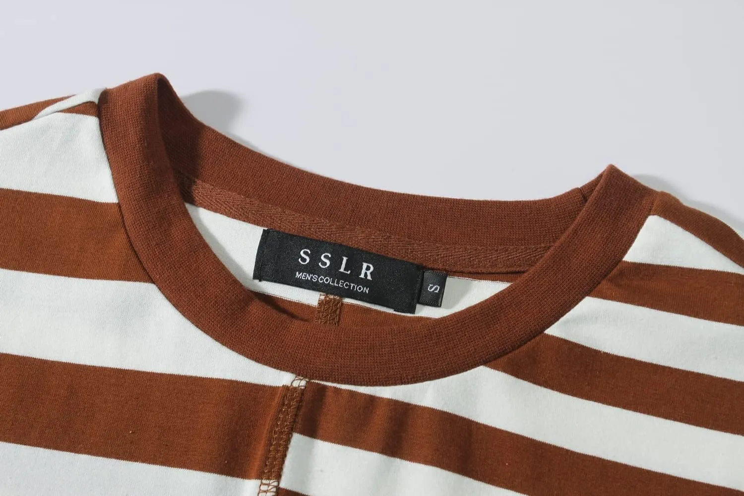 SSLR-Long-Sleeve-Tee-Shirts-for-Men-Crewneck T-Shirts Striped Cotton Causal