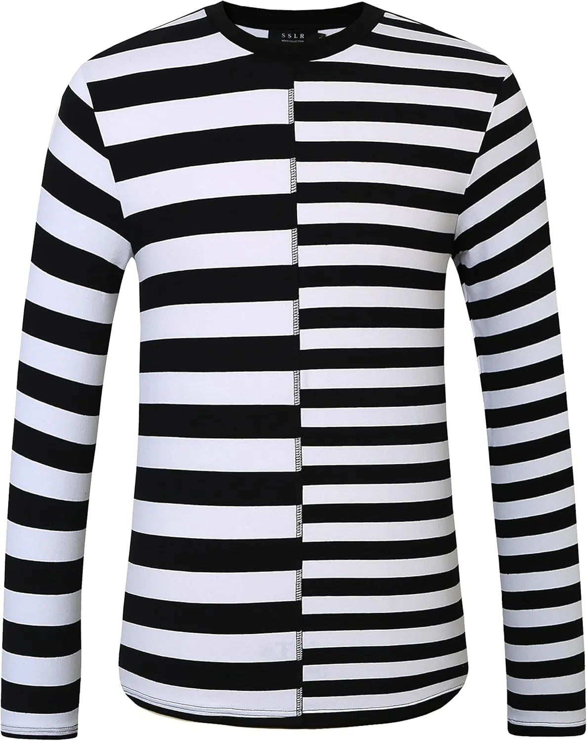 SSLR-Long-Sleeve-Tee-Shirts-for-Men-Crewneck T-Shirts Striped Cotton Causal
