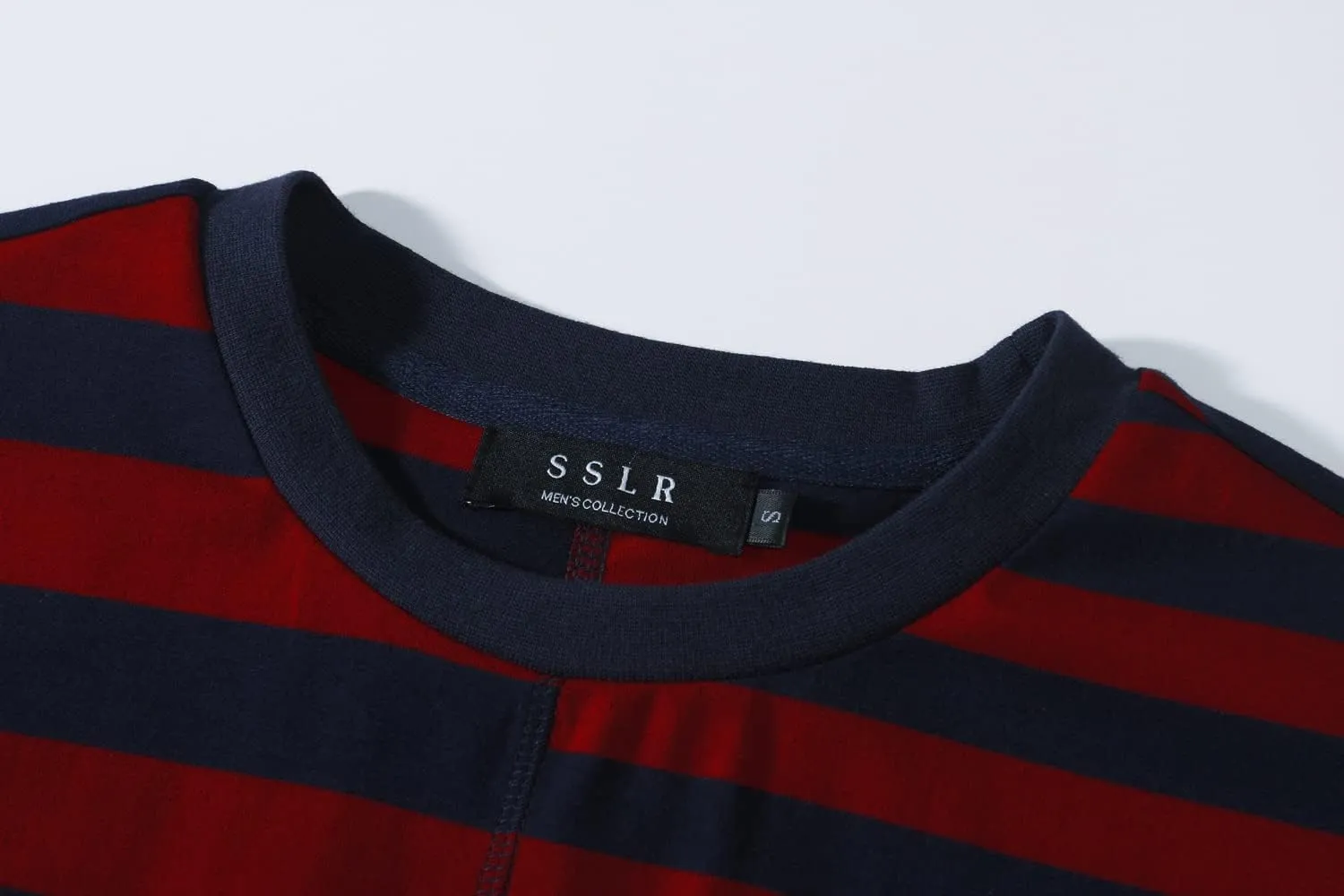 SSLR-Long-Sleeve-Tee-Shirts-for-Men-Crewneck T-Shirts Striped Cotton Causal