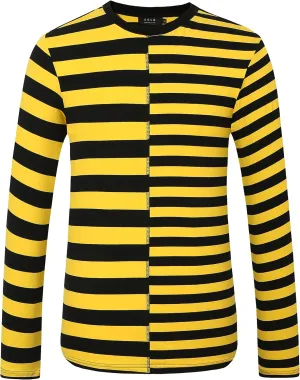 SSLR-Long-Sleeve-Tee-Shirts-for-Men-Crewneck T-Shirts Striped Cotton Causal