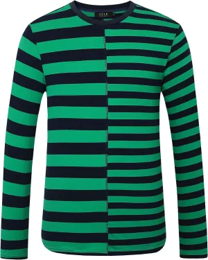 SSLR-Long-Sleeve-Tee-Shirts-for-Men-Crewneck T-Shirts Striped Cotton Causal