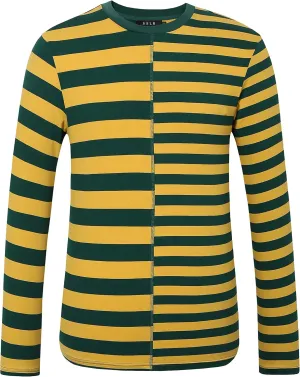 SSLR-Long-Sleeve-Tee-Shirts-for-Men-Crewneck T-Shirts Striped Cotton Causal