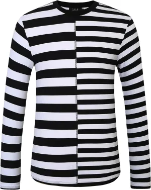 SSLR-Long-Sleeve-Tee-Shirts-for-Men-Crewneck T-Shirts Striped Cotton Causal