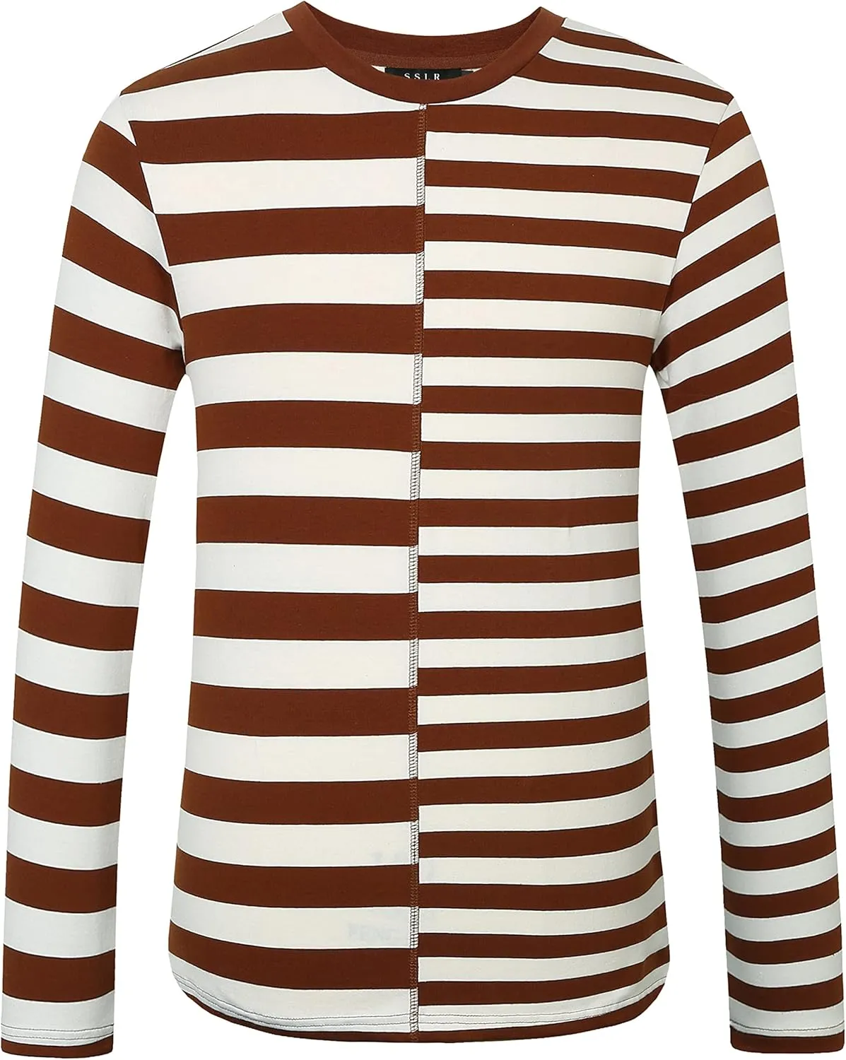 SSLR-Long-Sleeve-Tee-Shirts-for-Men-Crewneck T-Shirts Striped Cotton Causal