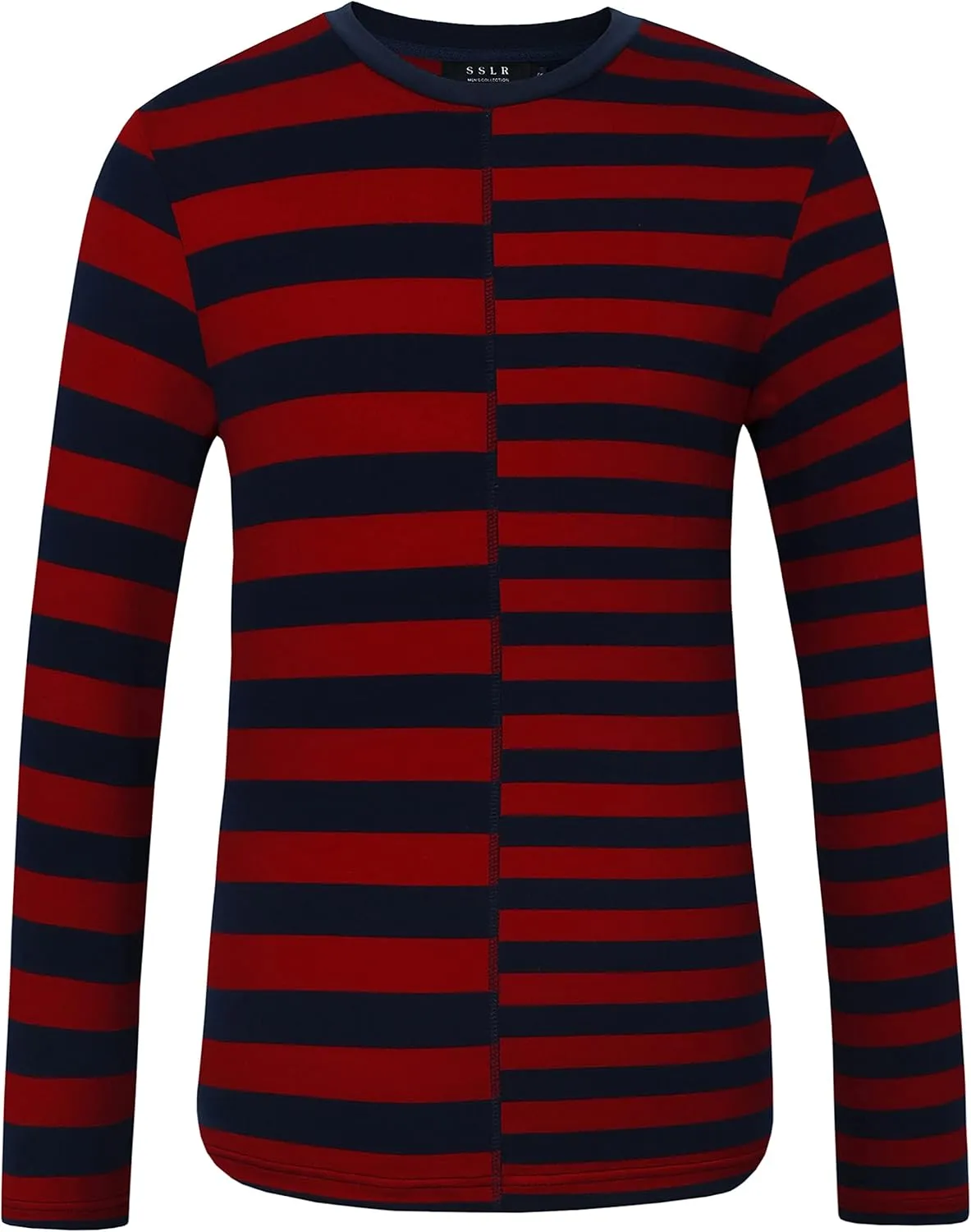 SSLR-Long-Sleeve-Tee-Shirts-for-Men-Crewneck T-Shirts Striped Cotton Causal