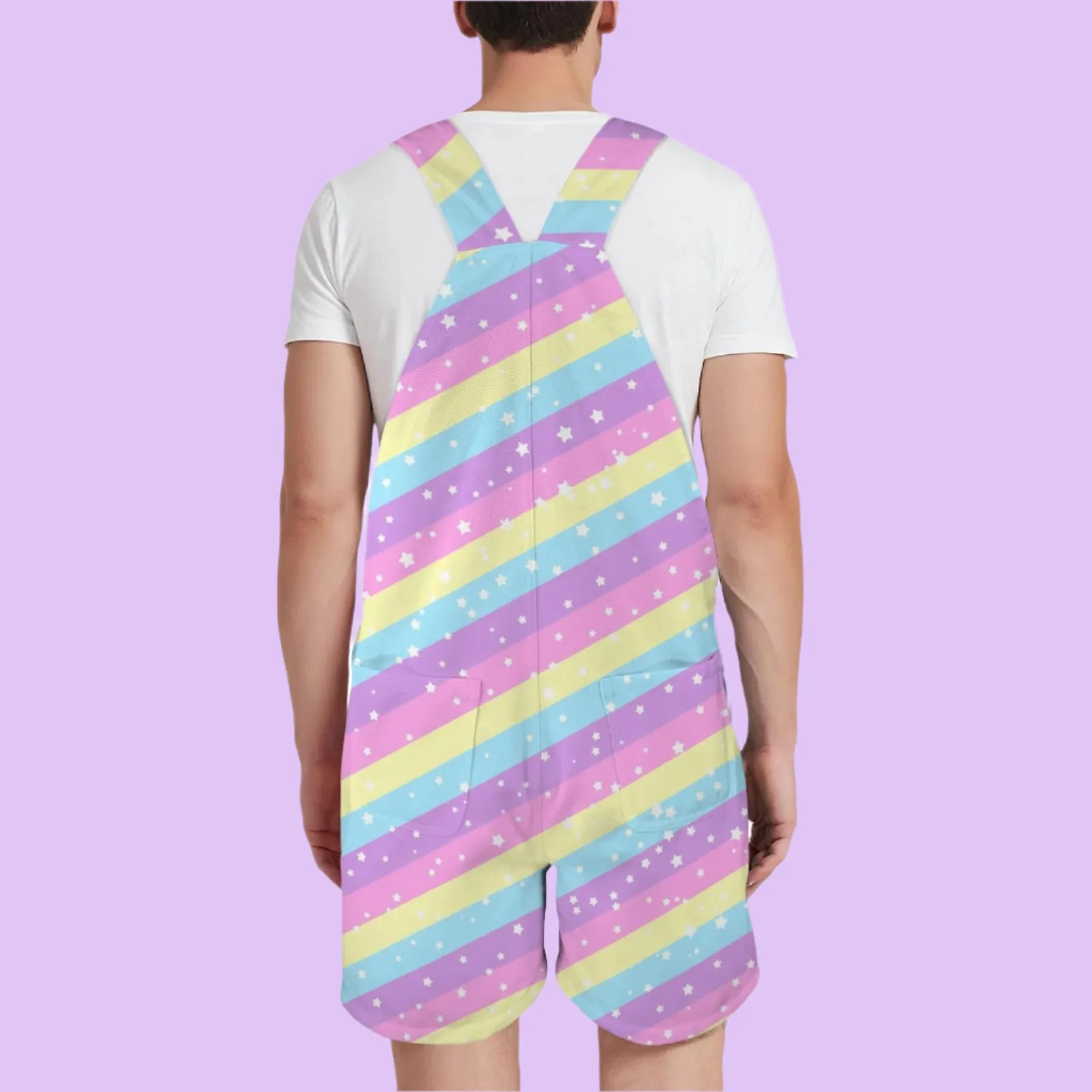 Starry Party Rainbow Unisex Shorts Overalls With Adjustable Straps And Pockets