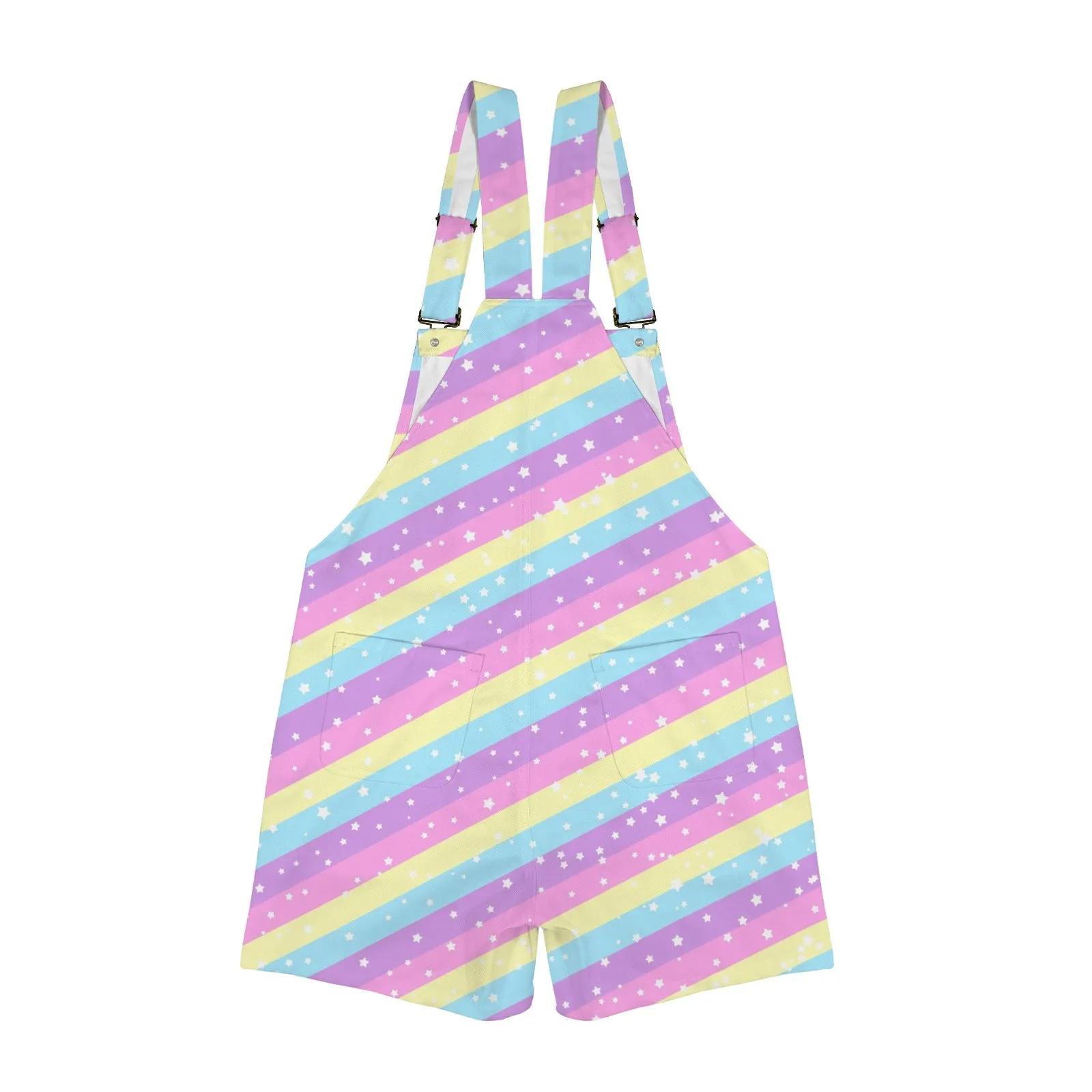 Starry Party Rainbow Unisex Shorts Overalls With Adjustable Straps And Pockets