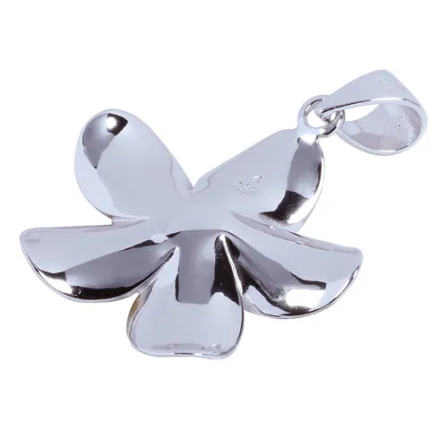 Sterling Silver 30mm Tri-color CZ Plumeria Pendant (Chain Sold Separately)
