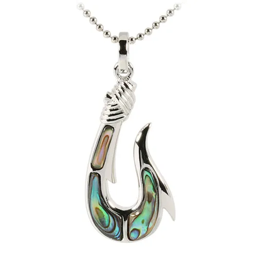 Sterling Silver Abalone Fish Hook Pendant (Chain Sold Separately)