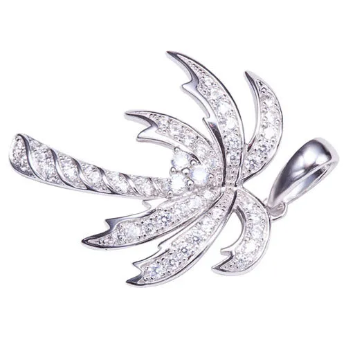 Sterling Silver Pave Cubic Zirconia Palm Tree Pendant(Chain Sold Separately)