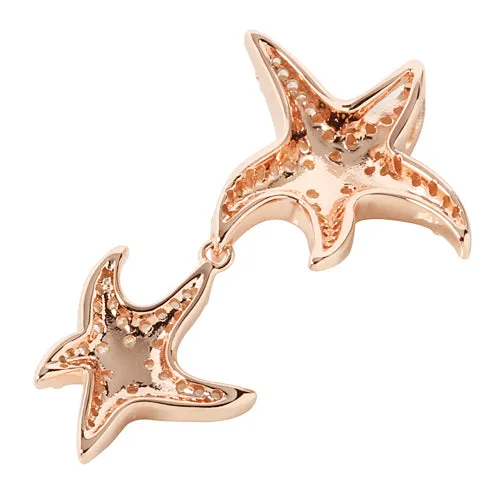 Sterling Silver Pink Gold Plated Double Starfish Pave CZ Pendant (Chain Sold Separately)