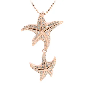 Sterling Silver Pink Gold Plated Double Starfish Pave CZ Pendant (Chain Sold Separately)