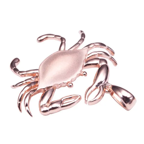Sterling Silver Pink Gold Plated Moving Crab Pendant Sandblast Finished(Chain Sold Separately)