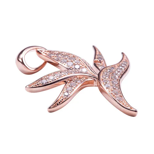 Sterling Silver Pink Gold Plated Pave Cubic Zirconia Bird of Paradise Pendant(Chain Sold Separately)