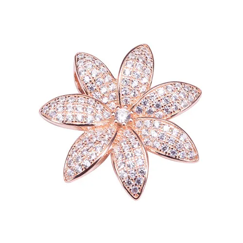 Sterling Silver Pink Gold Plated Pave Cubic Zirconia Tiare Pendant(Chain Sold Separately)