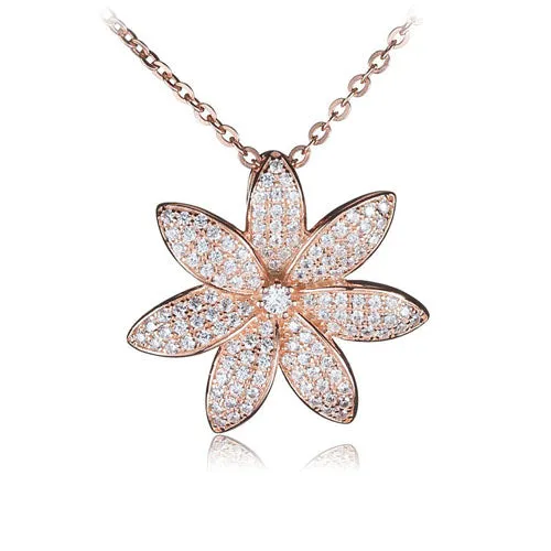 Sterling Silver Pink Gold Plated Pave Cubic Zirconia Tiare Pendant(Chain Sold Separately)