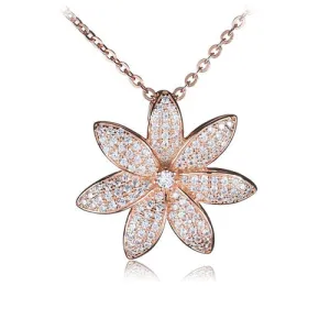 Sterling Silver Pink Gold Plated Pave Cubic Zirconia Tiare Pendant(Chain Sold Separately)