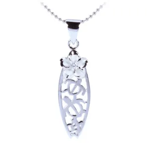 Sterling Silver Rhodium Honu Surfboard w/plumeria Pendant (Chain Sold Separately)