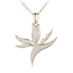 Sterling Silver Yellow Gold Plated Pave Cubic Zirconia Bird of Paradise Pendant(Chain Sold Separately)