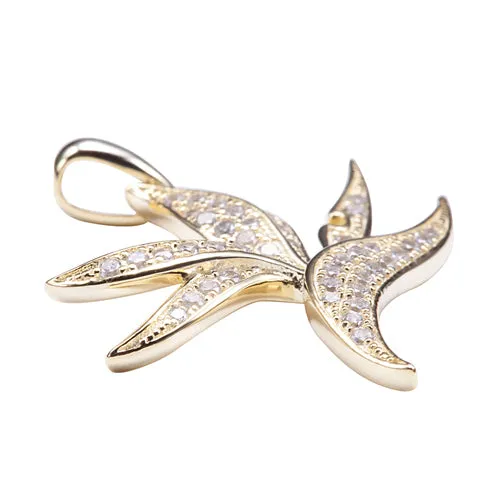 Sterling Silver Yellow Gold Plated Pave Cubic Zirconia Bird of Paradise Pendant(Chain Sold Separately)